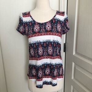 Lucky Brand printed paisley stripe tee red blue